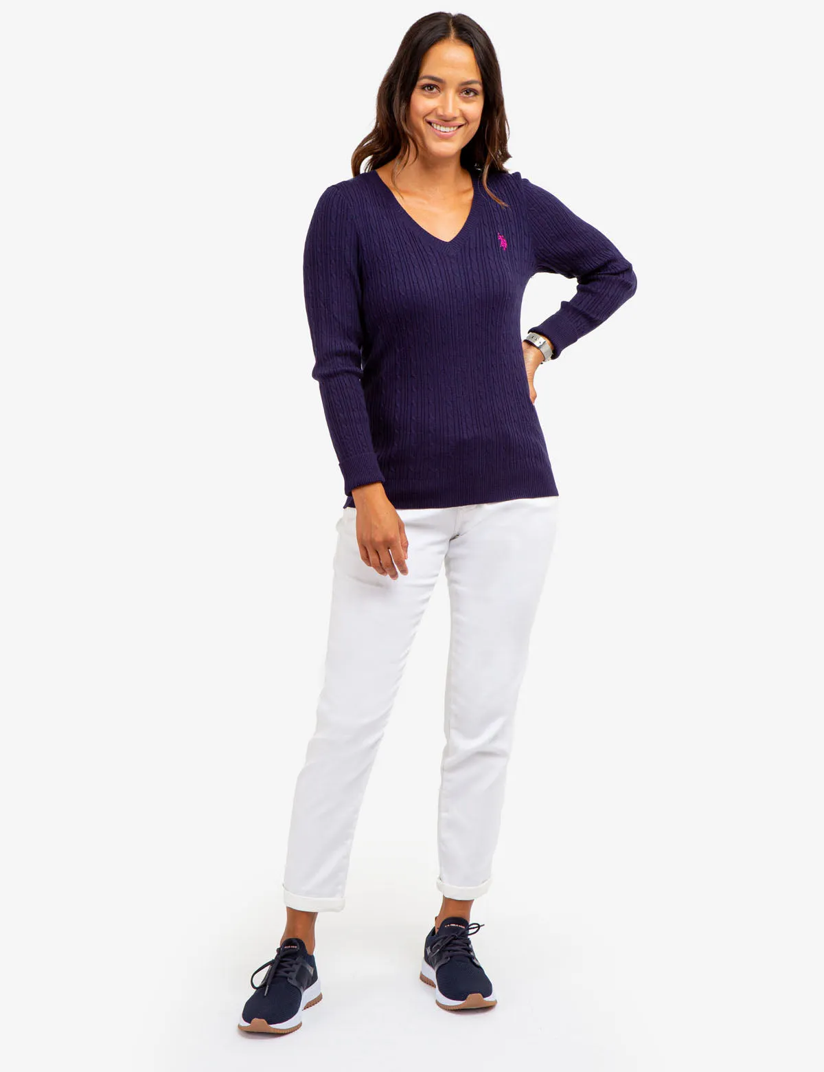 SOFT CABLE V-NECK SWEATER