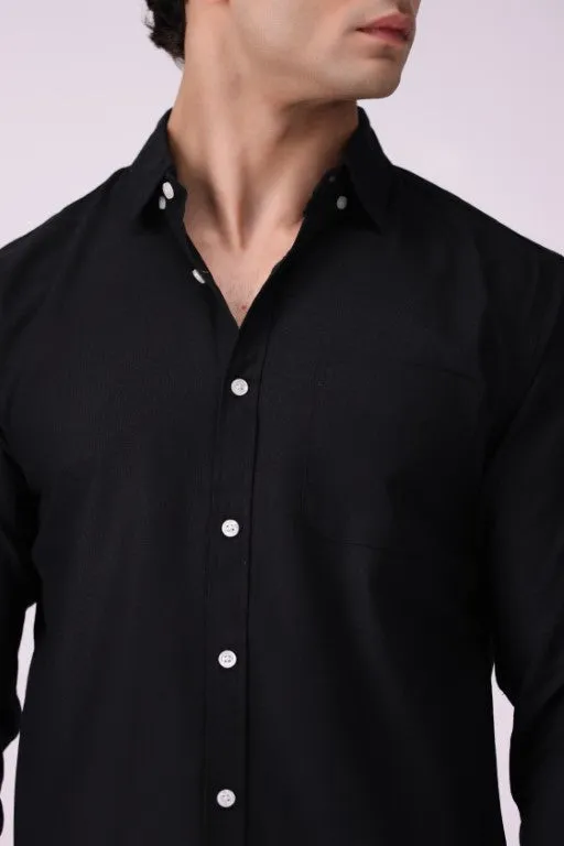 Solid Black Button-Down Shirt