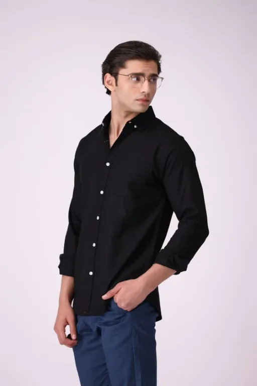 Solid Black Button-Down Shirt