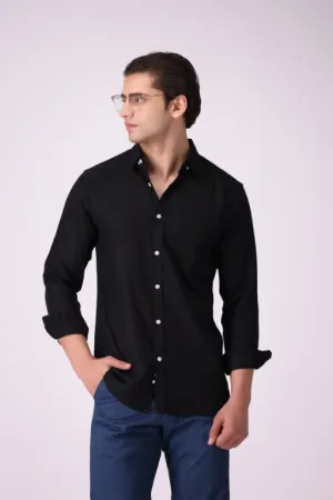 Solid Black Button-Down Shirt