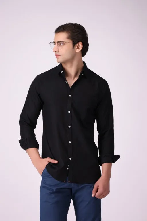 Solid Black Button-Down Shirt