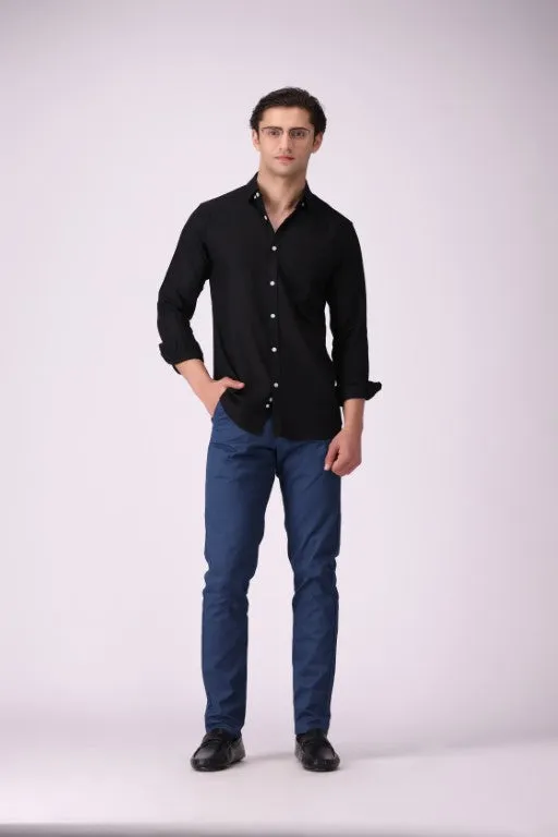 Solid Black Button-Down Shirt