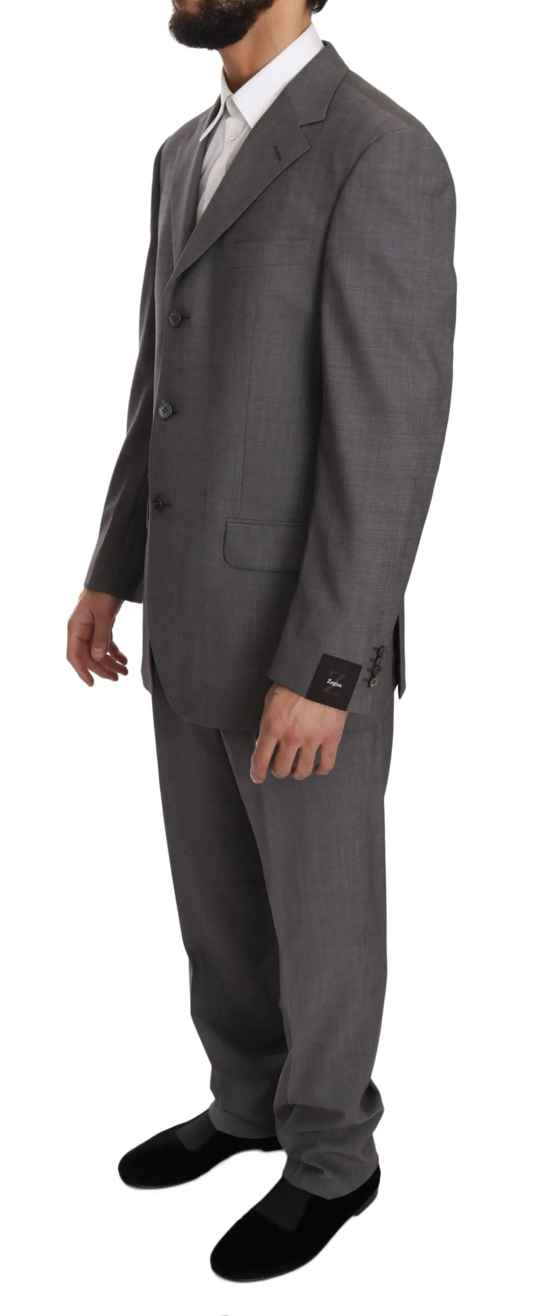 Solid Gray Two Piece 3 Button Wool Suit