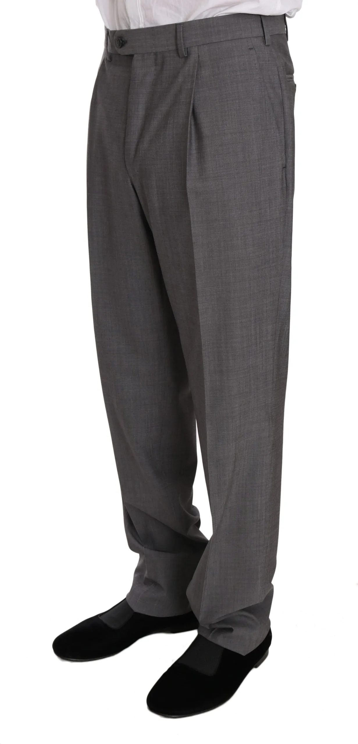 Solid Gray Two Piece 3 Button Wool Suit