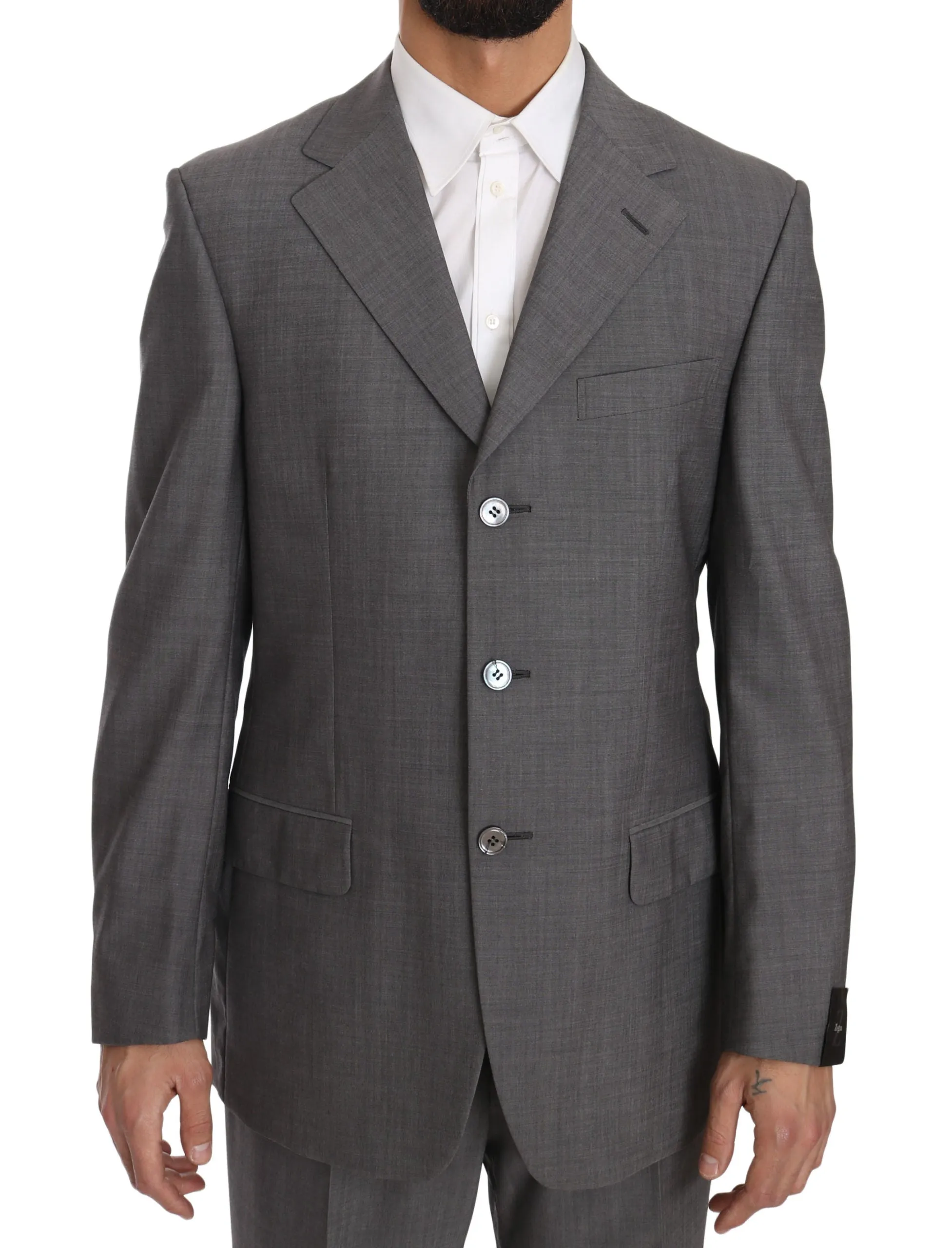 Solid Gray Two Piece 3 Button Wool Suit