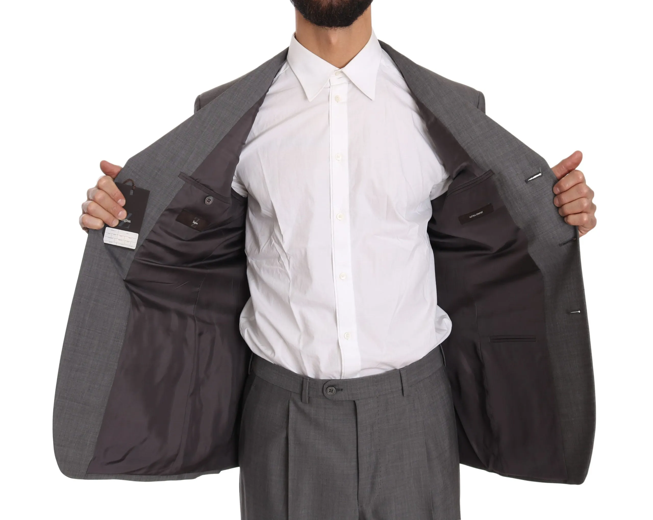 Solid Gray Two Piece 3 Button Wool Suit