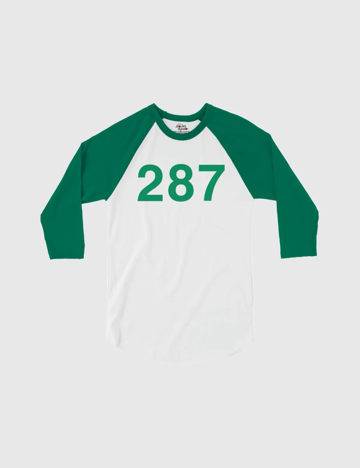 Squid Game: The Challenge Player Raglan Shirt [White/Kelly] - Player 287