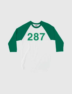 Squid Game: The Challenge Player Raglan Shirt [White/Kelly] - Player 287