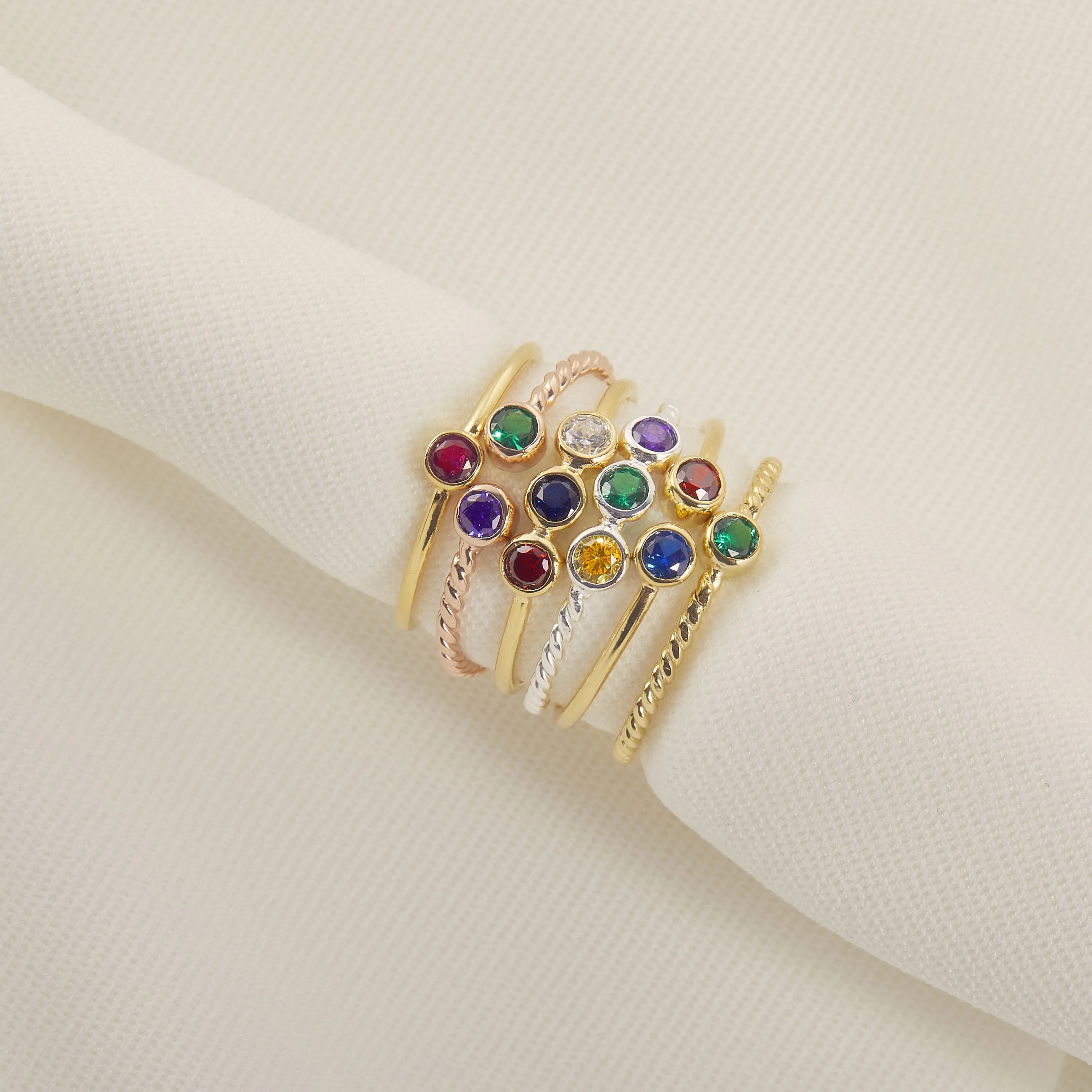 Stacking Ring | Family Ring | Dainty Promise Ring | Stackable Ring | Triple Birthstone Ring | Gemstone Ring | Birthstone Jewelry