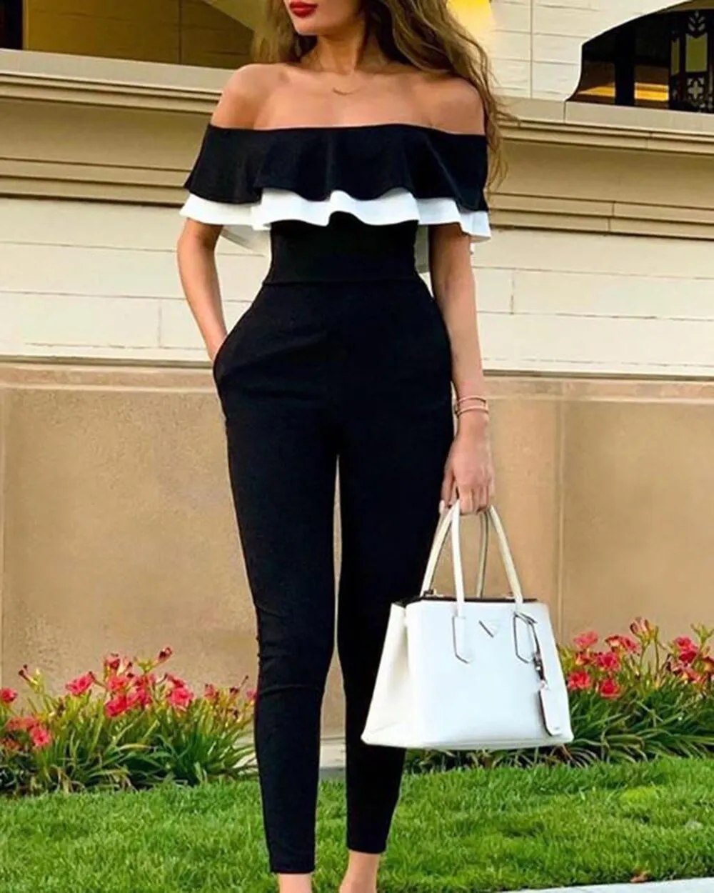 Strapless Flounce Black Jumpsuit
