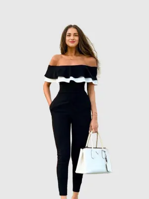 Strapless Flounce Black Jumpsuit