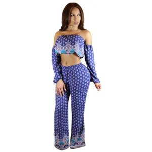Strapless Long Sleeve Jumpsuit Dot Printed Women Bodysuit Two Piece