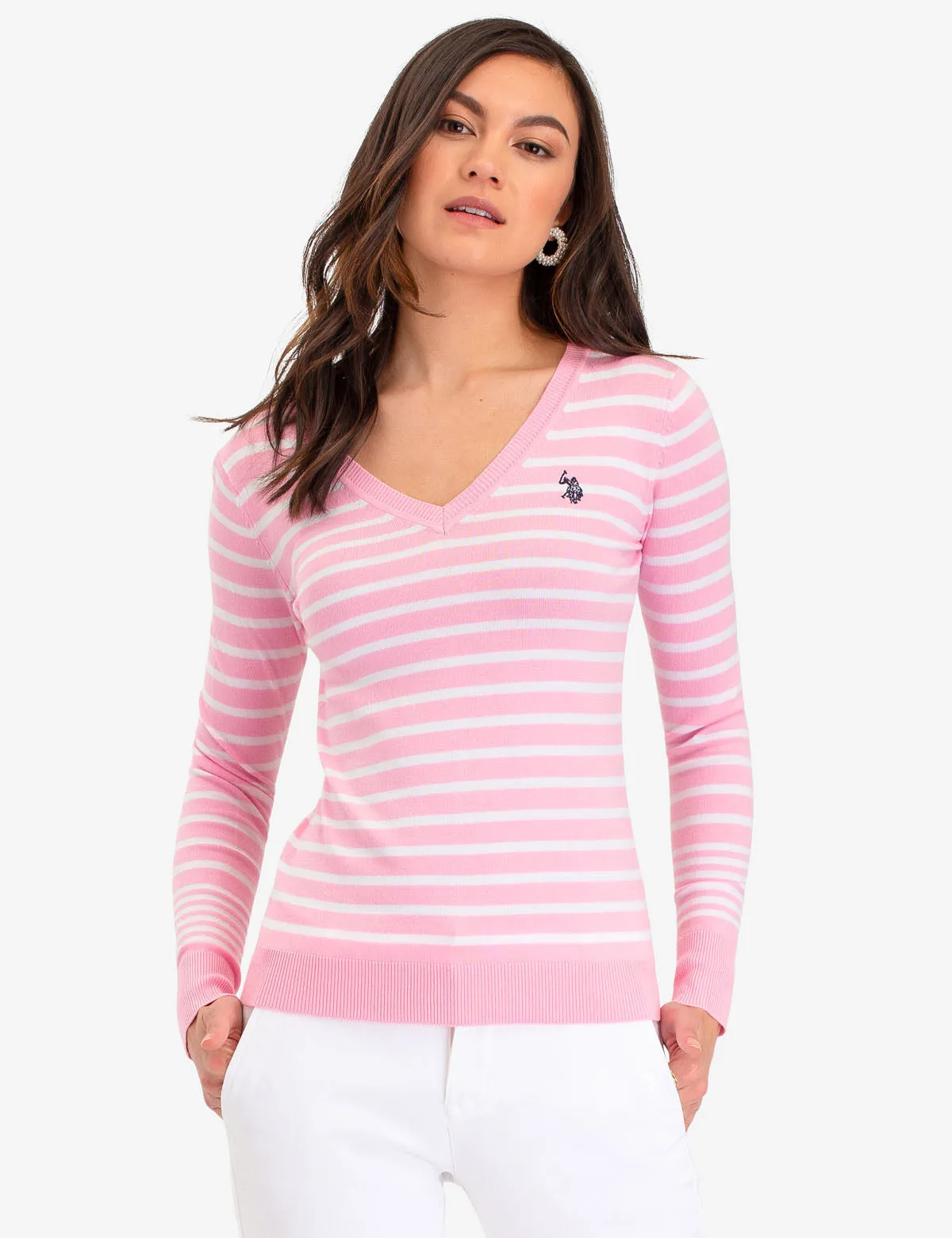 STRIPED V-NECK SWEATER