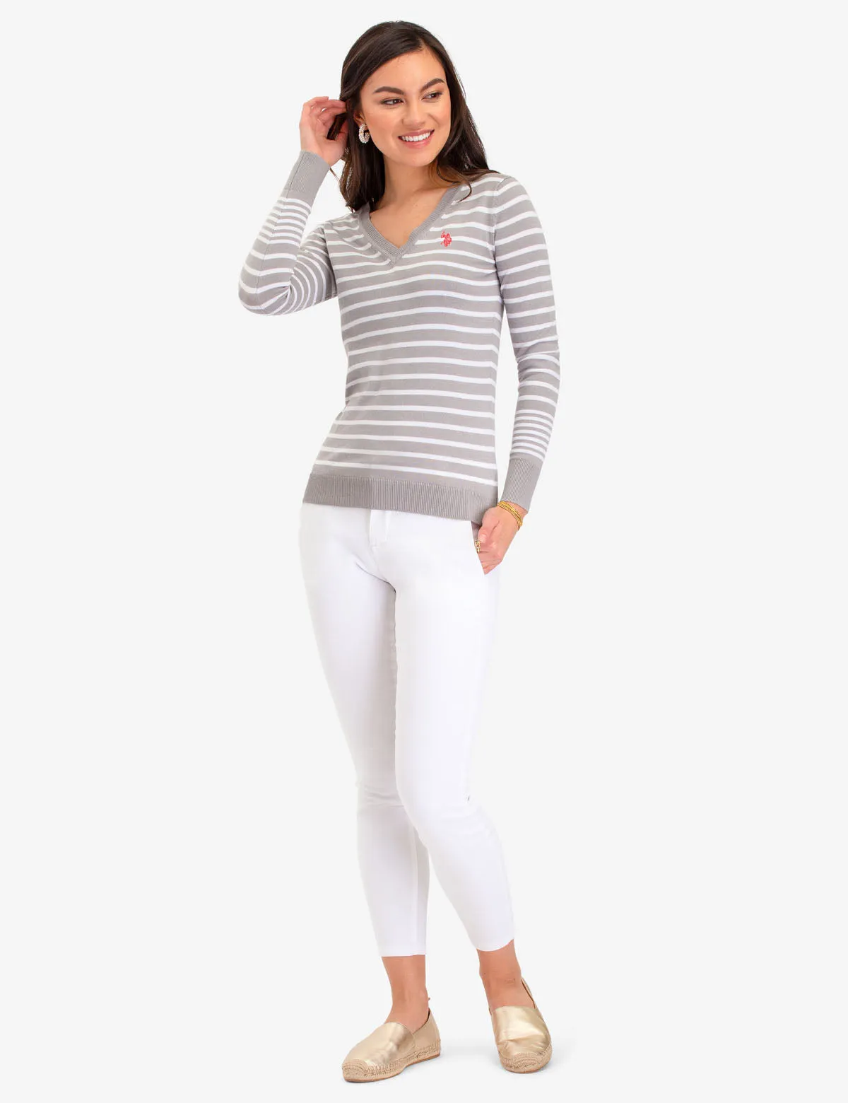 STRIPED V-NECK SWEATER