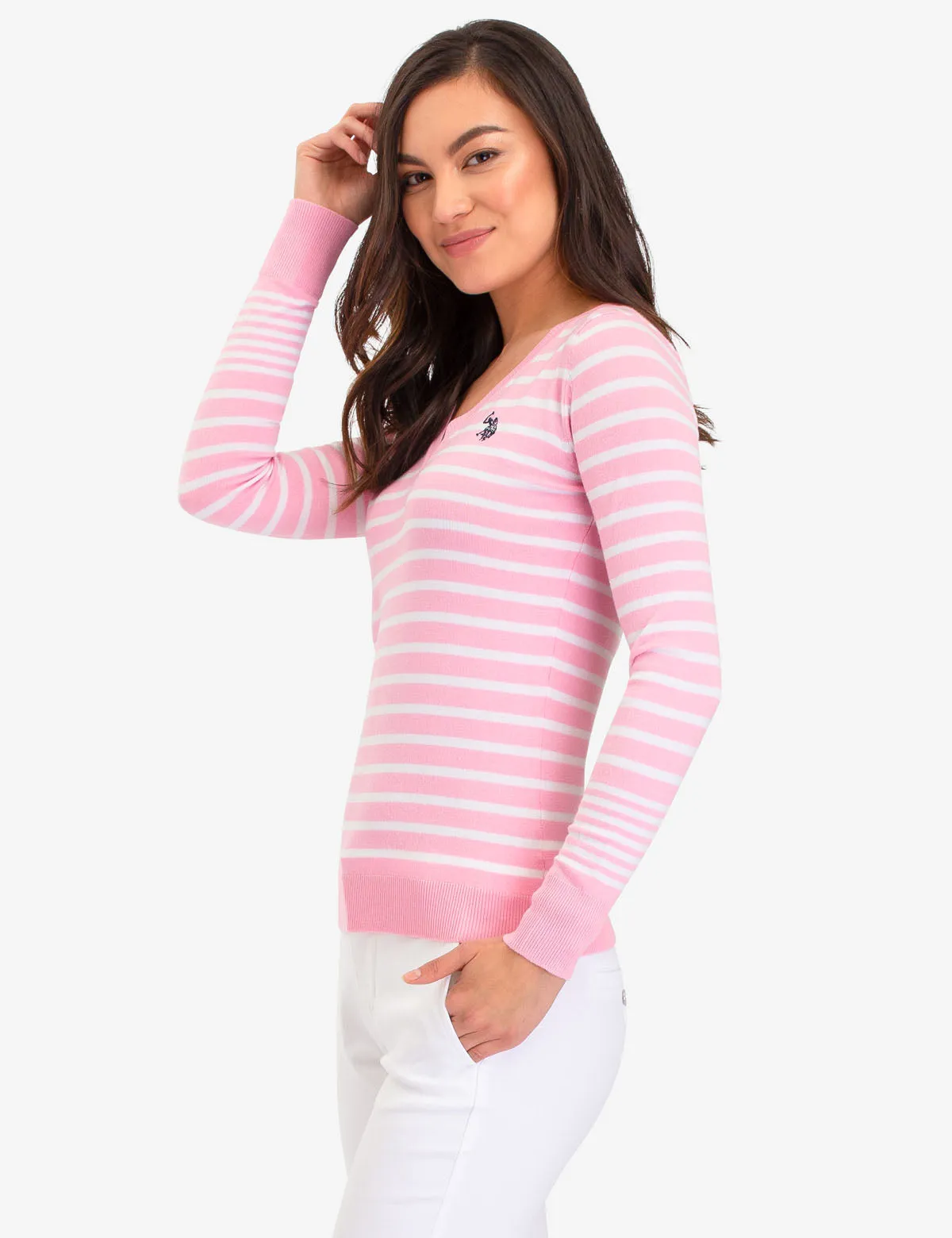 STRIPED V-NECK SWEATER