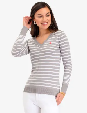 STRIPED V-NECK SWEATER