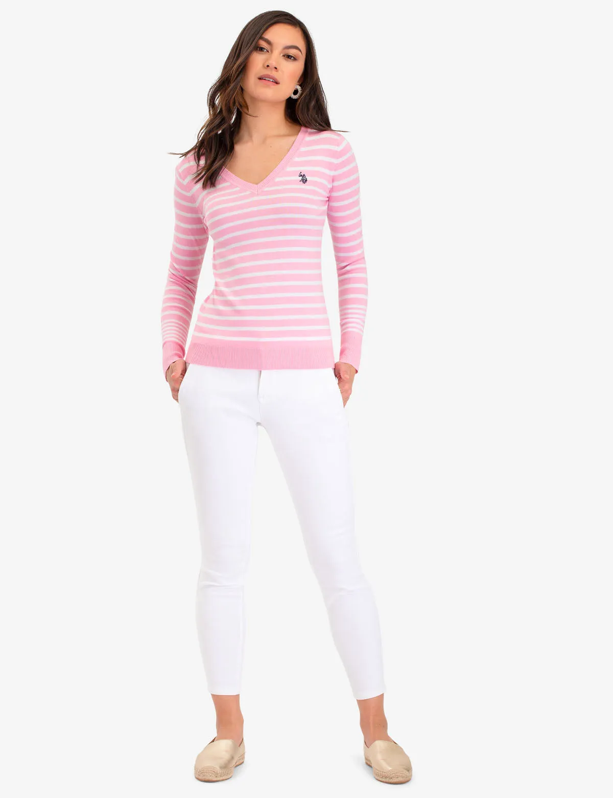 STRIPED V-NECK SWEATER
