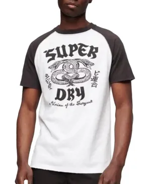 Superdry Mens Blackout Rock Graphic Raglan T-Shirt White/Grey