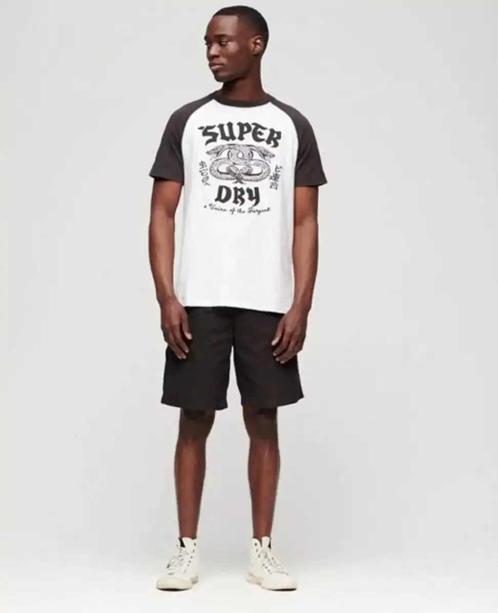 Superdry Mens Blackout Rock Graphic Raglan T-Shirt White/Grey