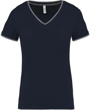 T-shirt de malha piqué de senhora com decote V