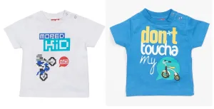 T-SHIRTS X 2 kids Baby Do-Design Moped Bike Scooter Toddler White & Blue NEW! 80
