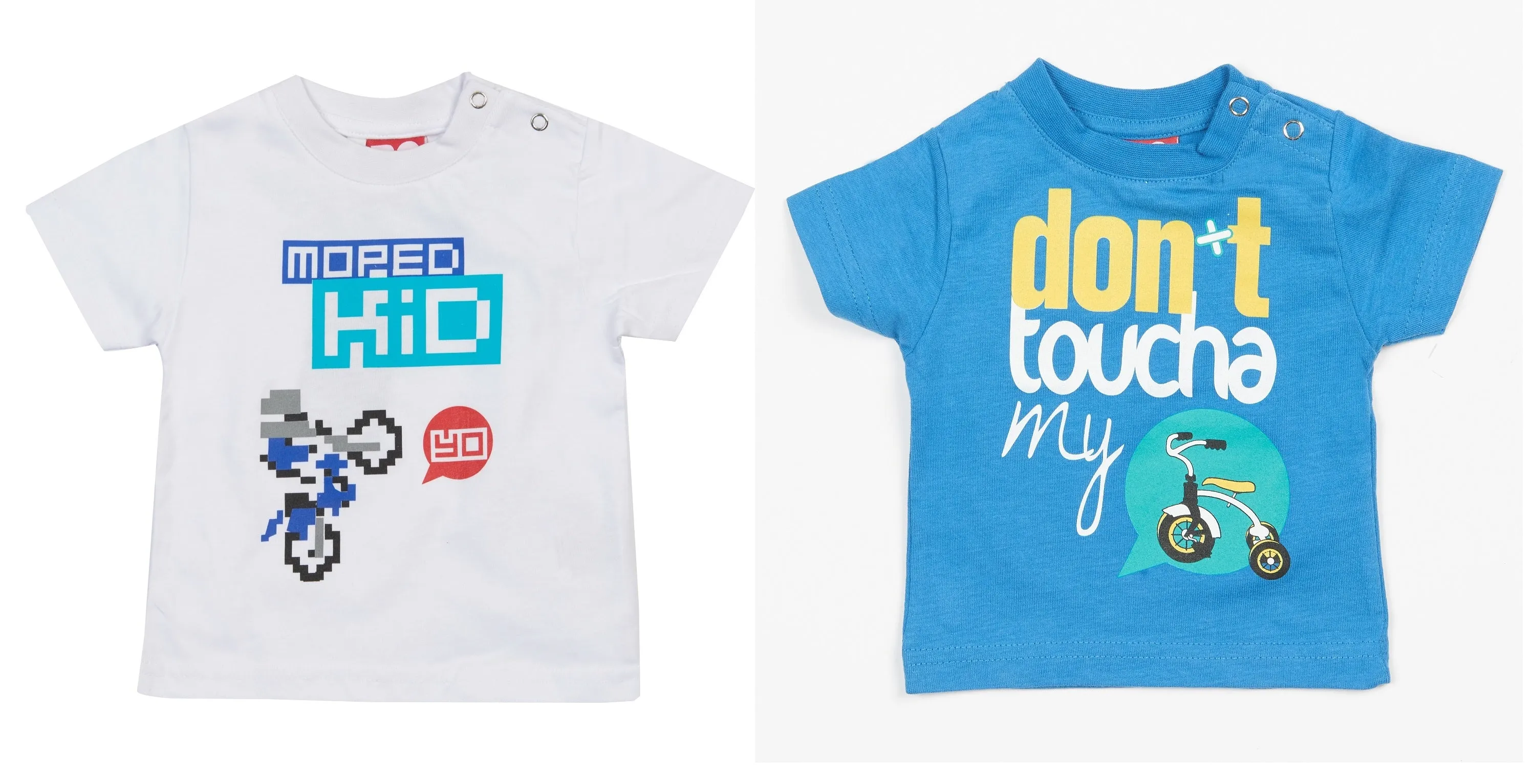 T-SHIRTS X 2 kids Baby Do-Design Moped Bike Scooter Toddler White & Blue NEW! 80