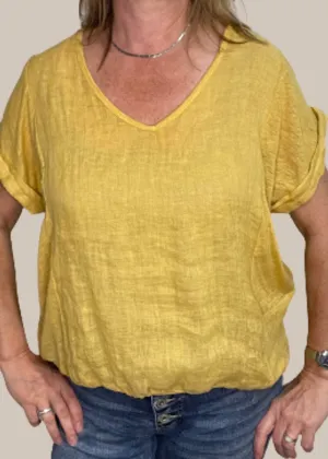 TALIA BENSON Italian Linen T-Shirt With Band One Size - Mustard