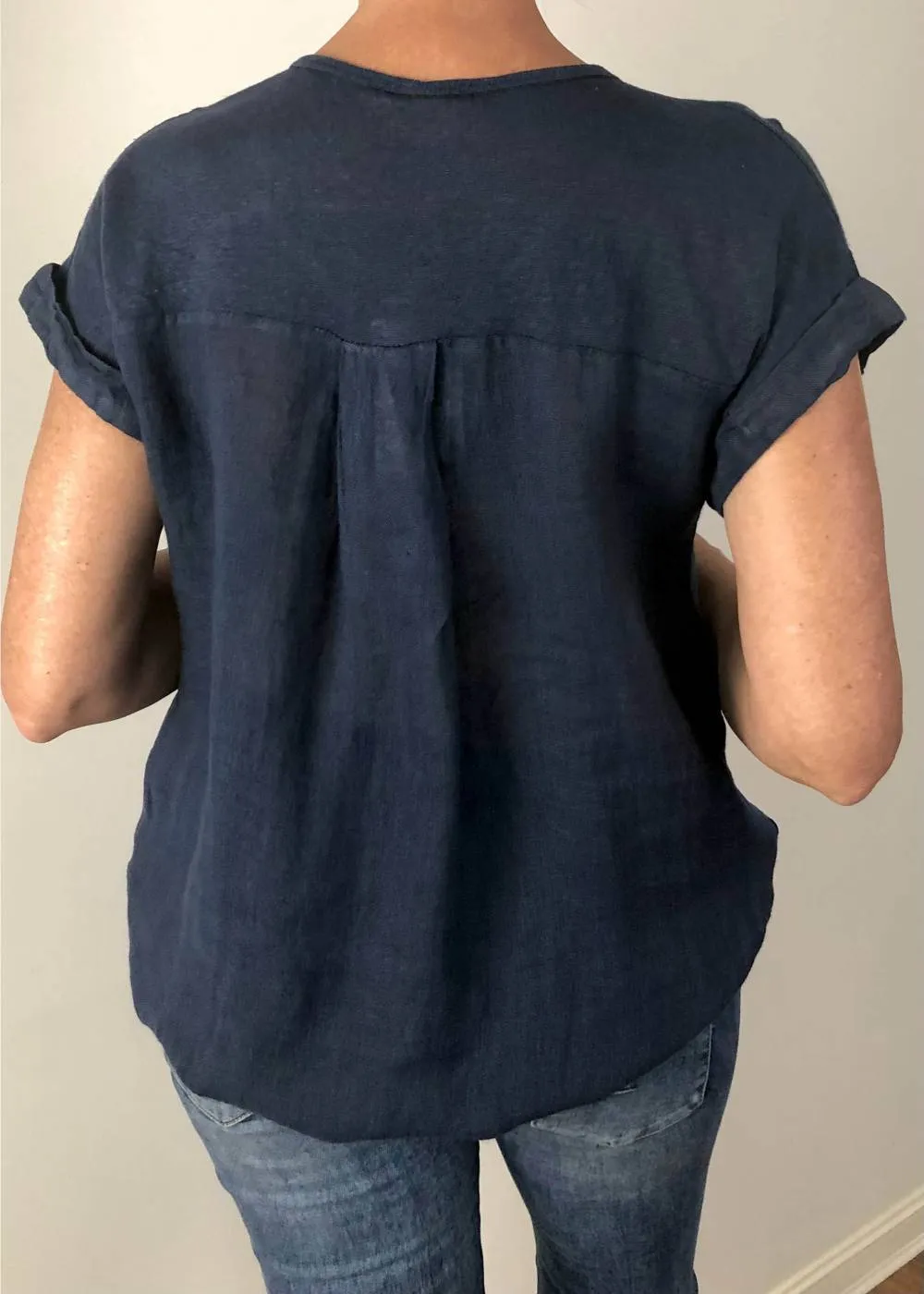TALIA BENSON  Italian Linen T-Shirt With Band One Size - Navy