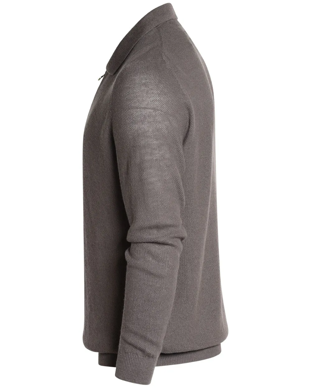 Taupe Linen Blend Knit Quarter Zip Sweater
