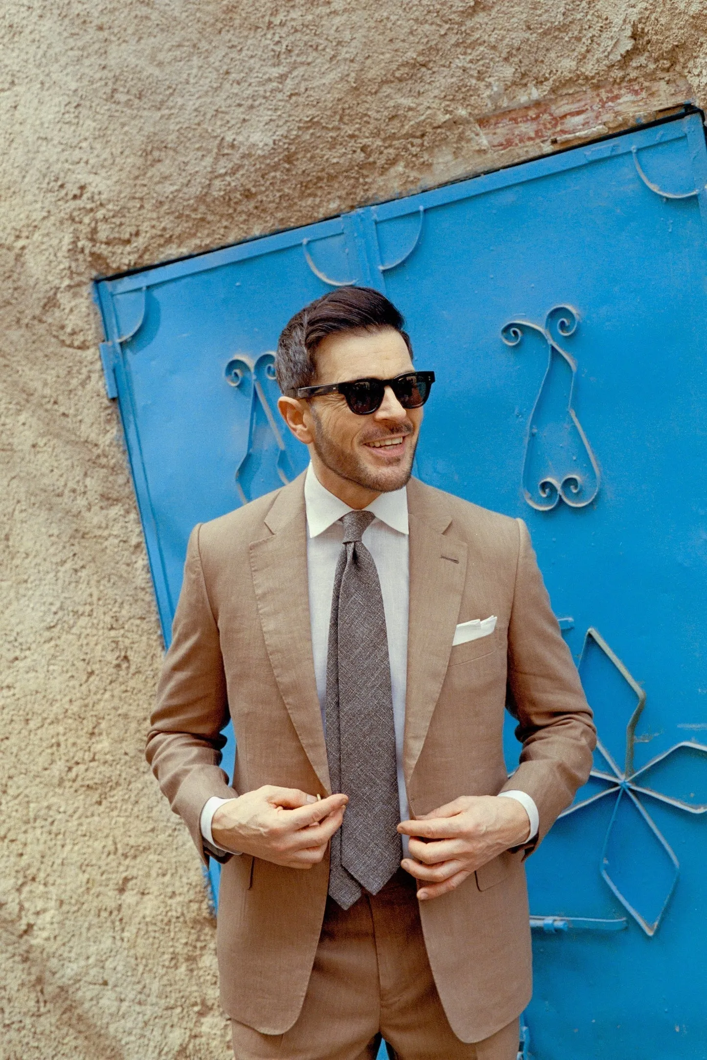 Textured Tie in Brown Wool, Linen & Cotton