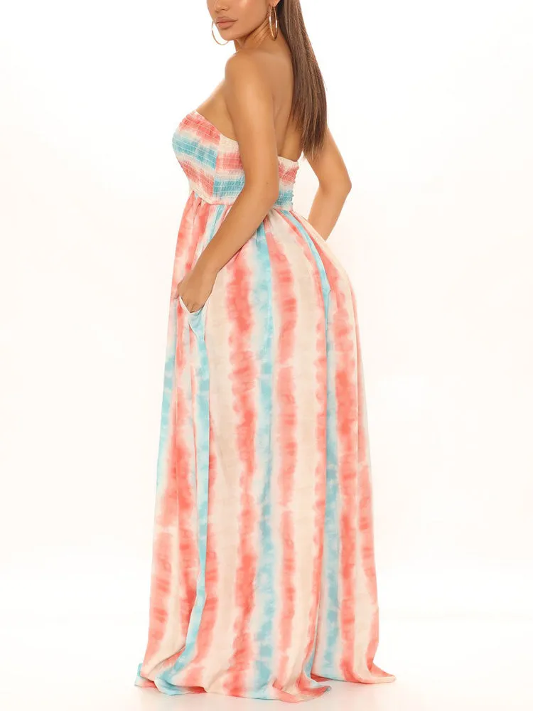 Tie Dye Strapless Jumpsuit