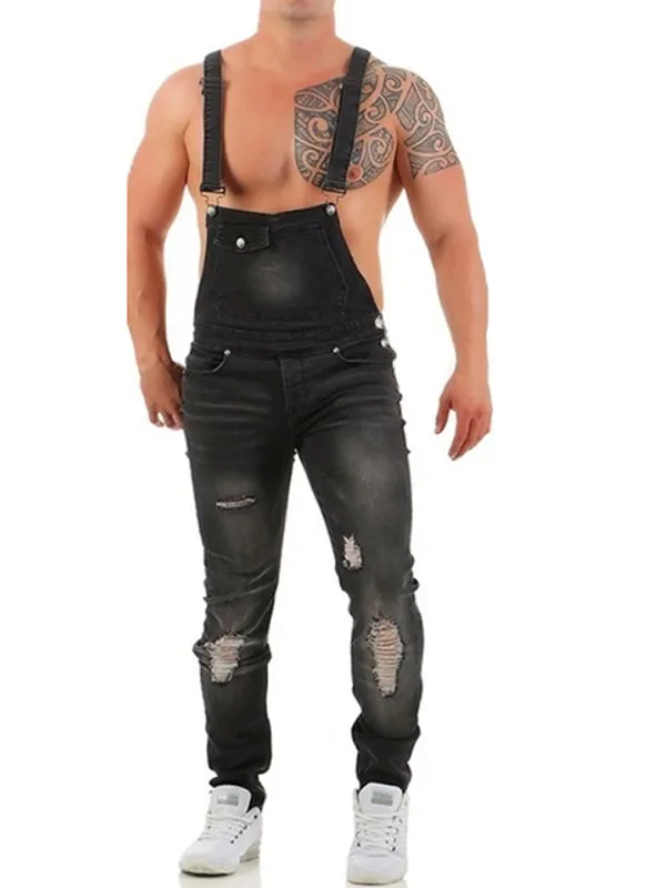 Torn Suspender Denim Jumpsuit