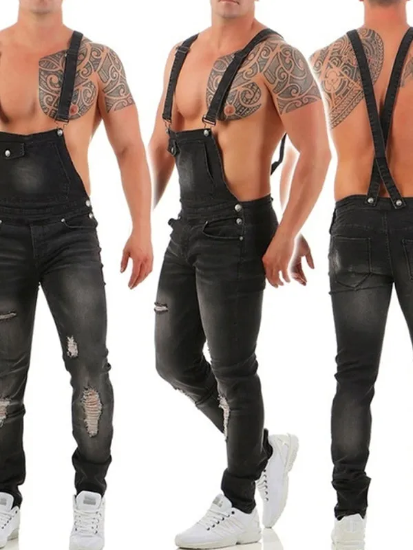 Torn Suspender Denim Jumpsuit
