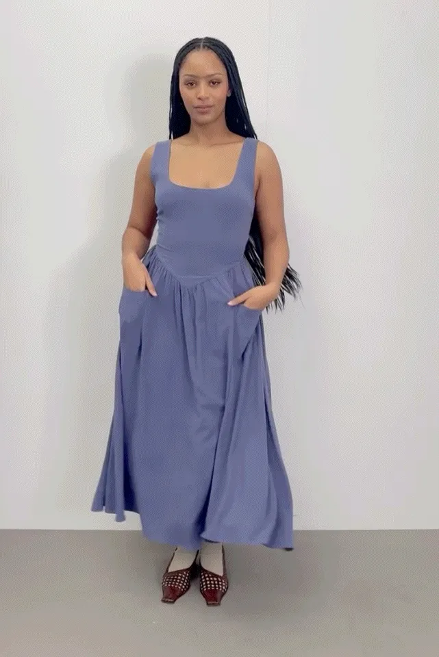 Tradwife Soft Linen Dress Blue