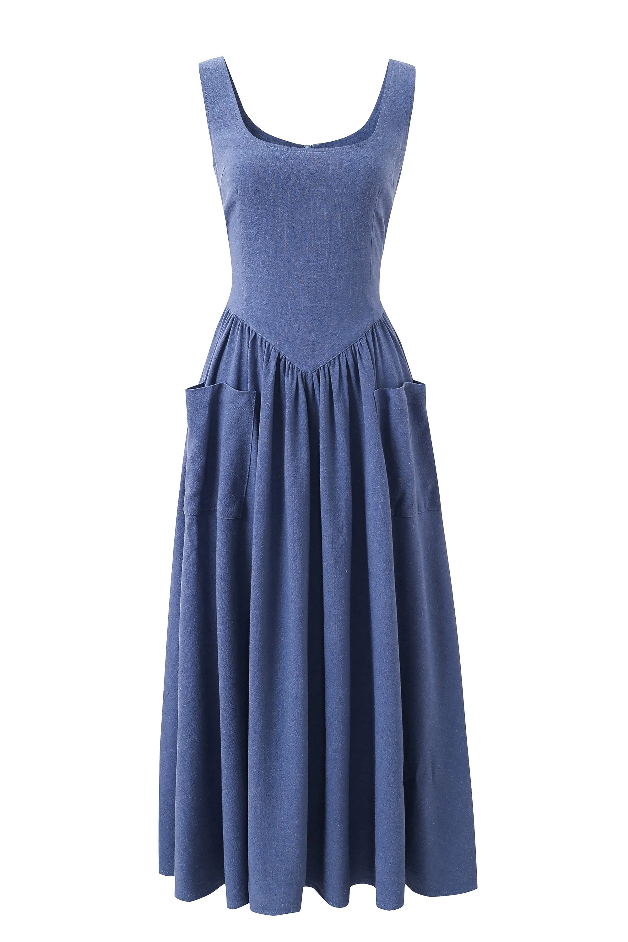 Tradwife Soft Linen Dress Blue