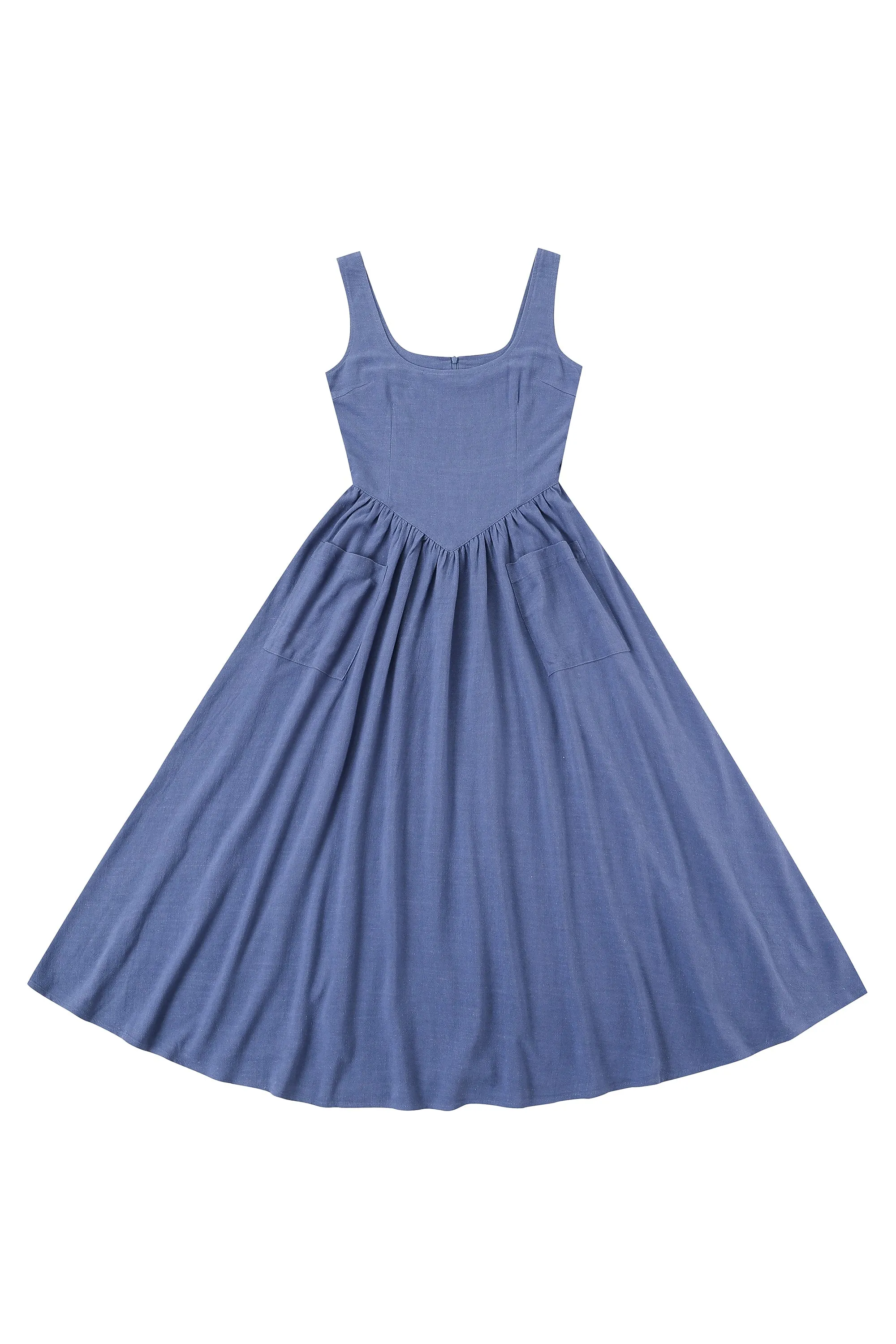 Tradwife Soft Linen Dress Blue