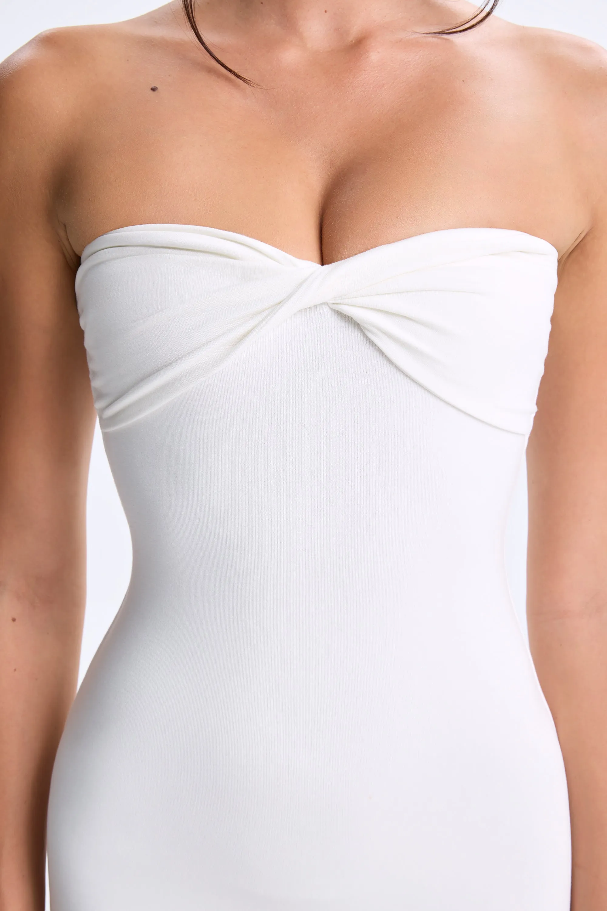 Twist-Front Split Hem Flared Jumpsuit in White