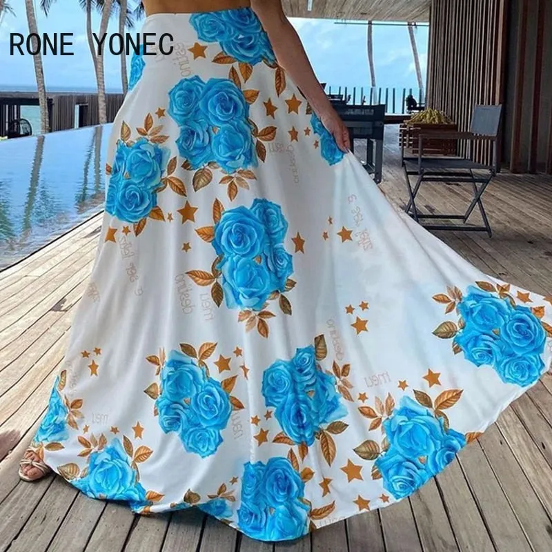 Two Piece Set Floral Print Deep V Neck Maxi Skirt Set
