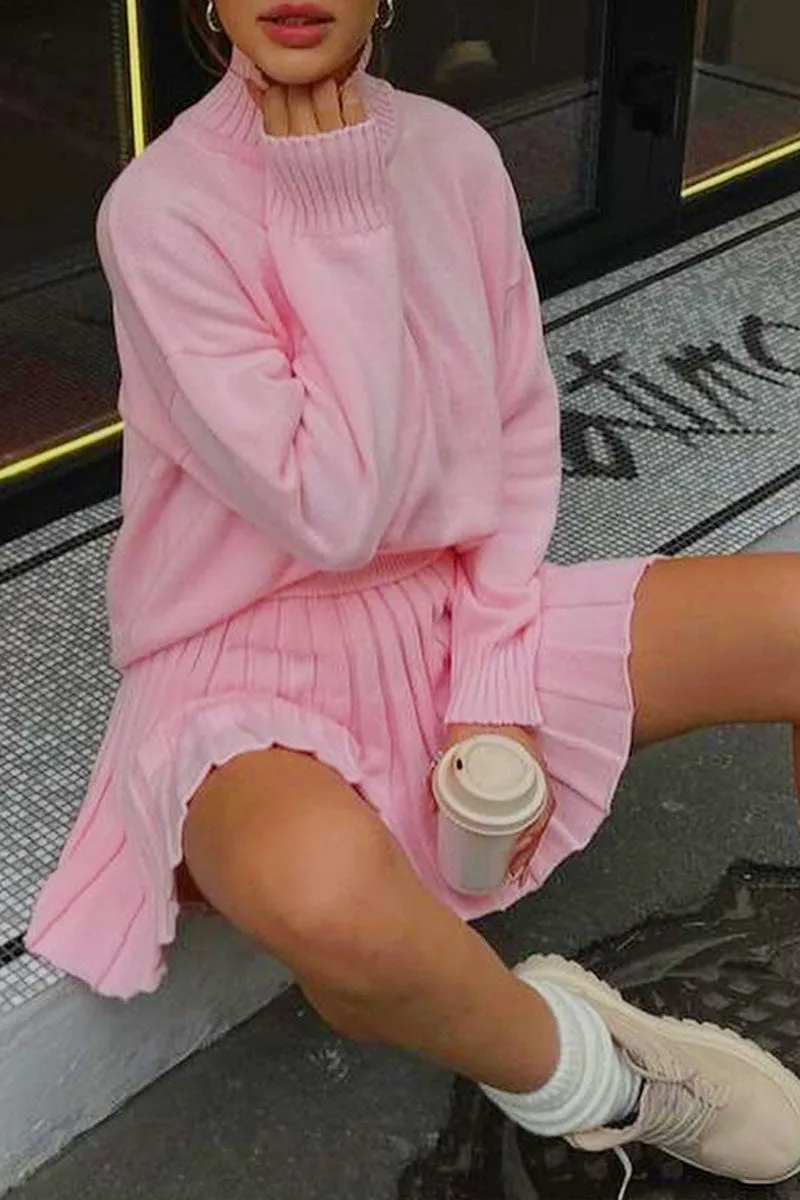 UJ0219 Sweater and Knitted Skirt Set