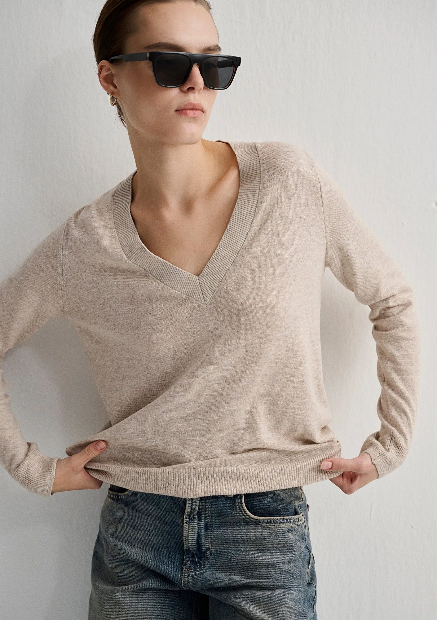 V Neck Brown Sweater