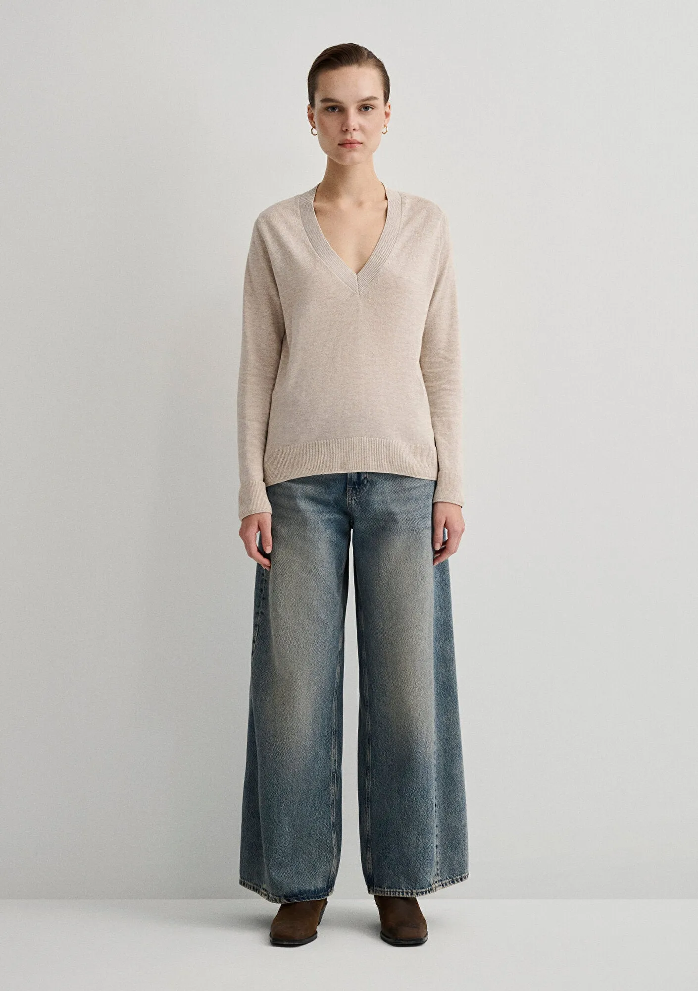 V Neck Brown Sweater