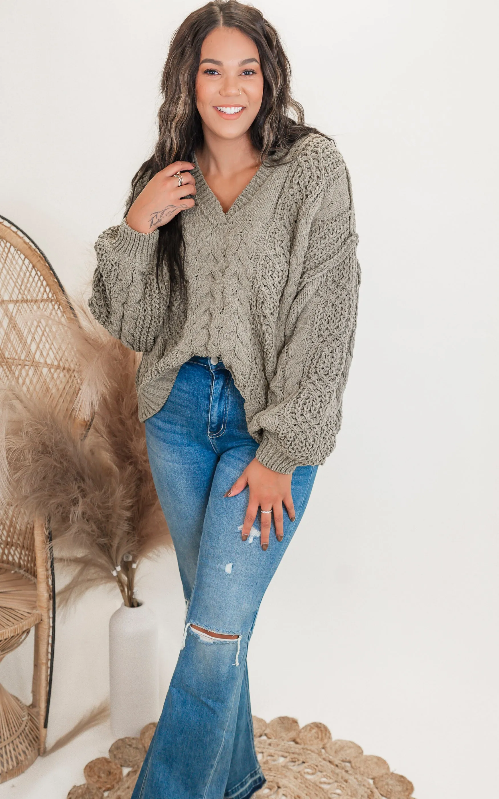 V-Neck Cropped Chanille Sweater | POL - Final Sale**