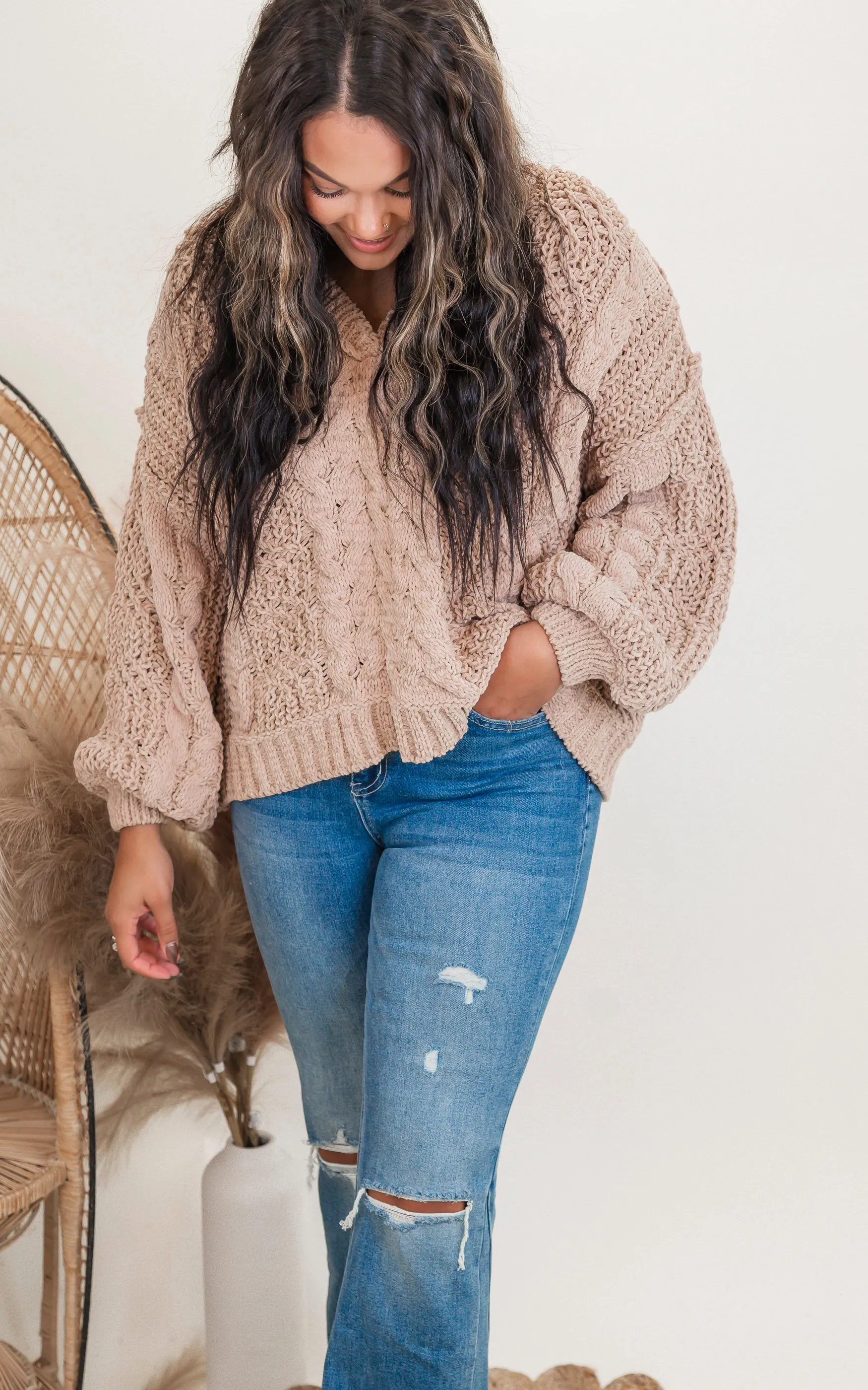 V-Neck Cropped Chanille Sweater | POL - Final Sale**