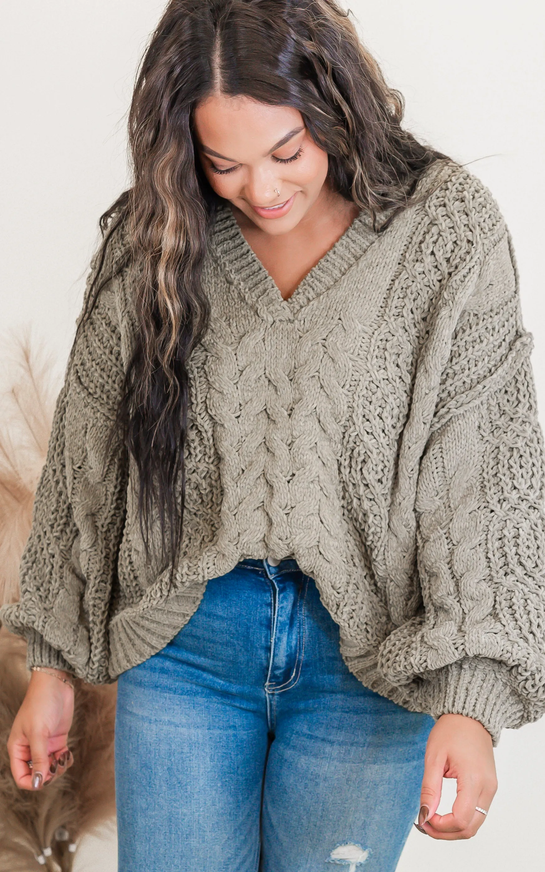 V-Neck Cropped Chanille Sweater | POL - Final Sale**
