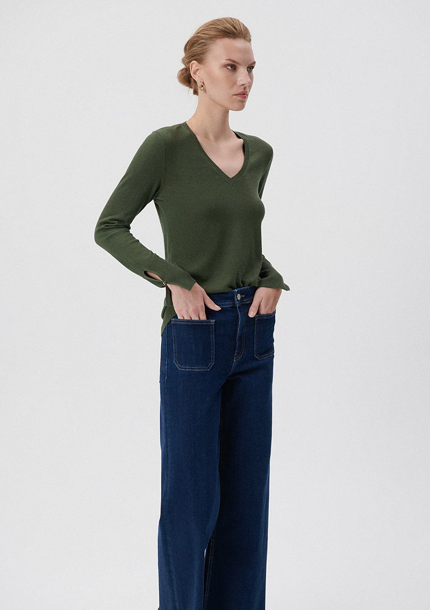 V Neck Green Sweater