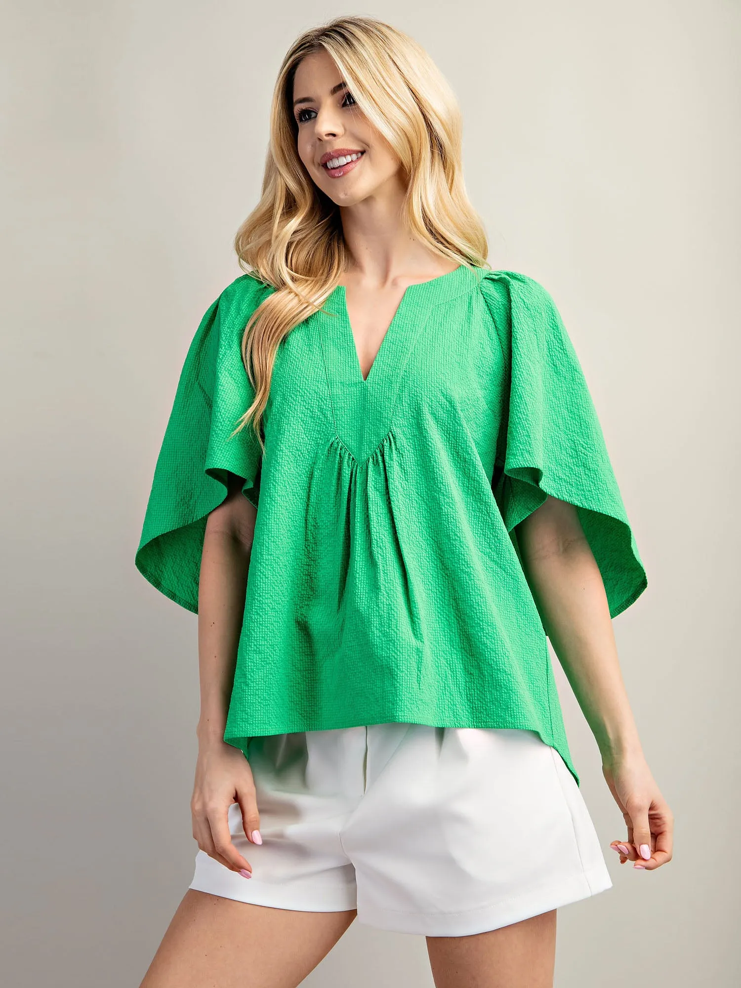 V Neck Oversized Flutter Sleeves Top