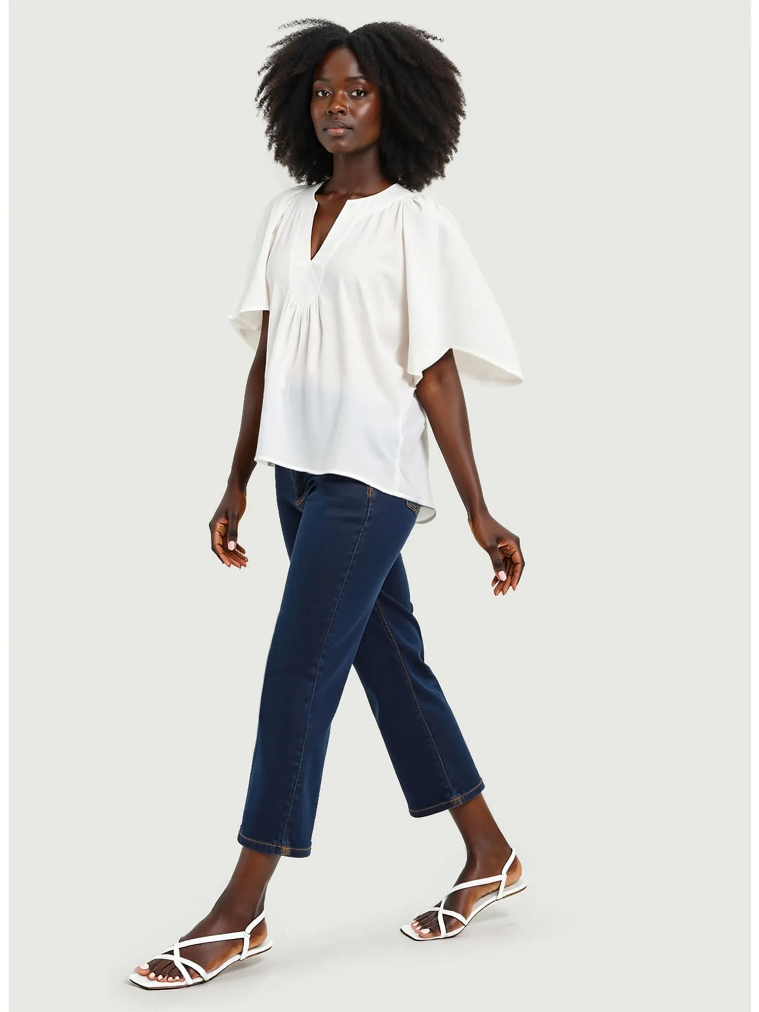 V Neck Oversized Flutter Sleeves Top