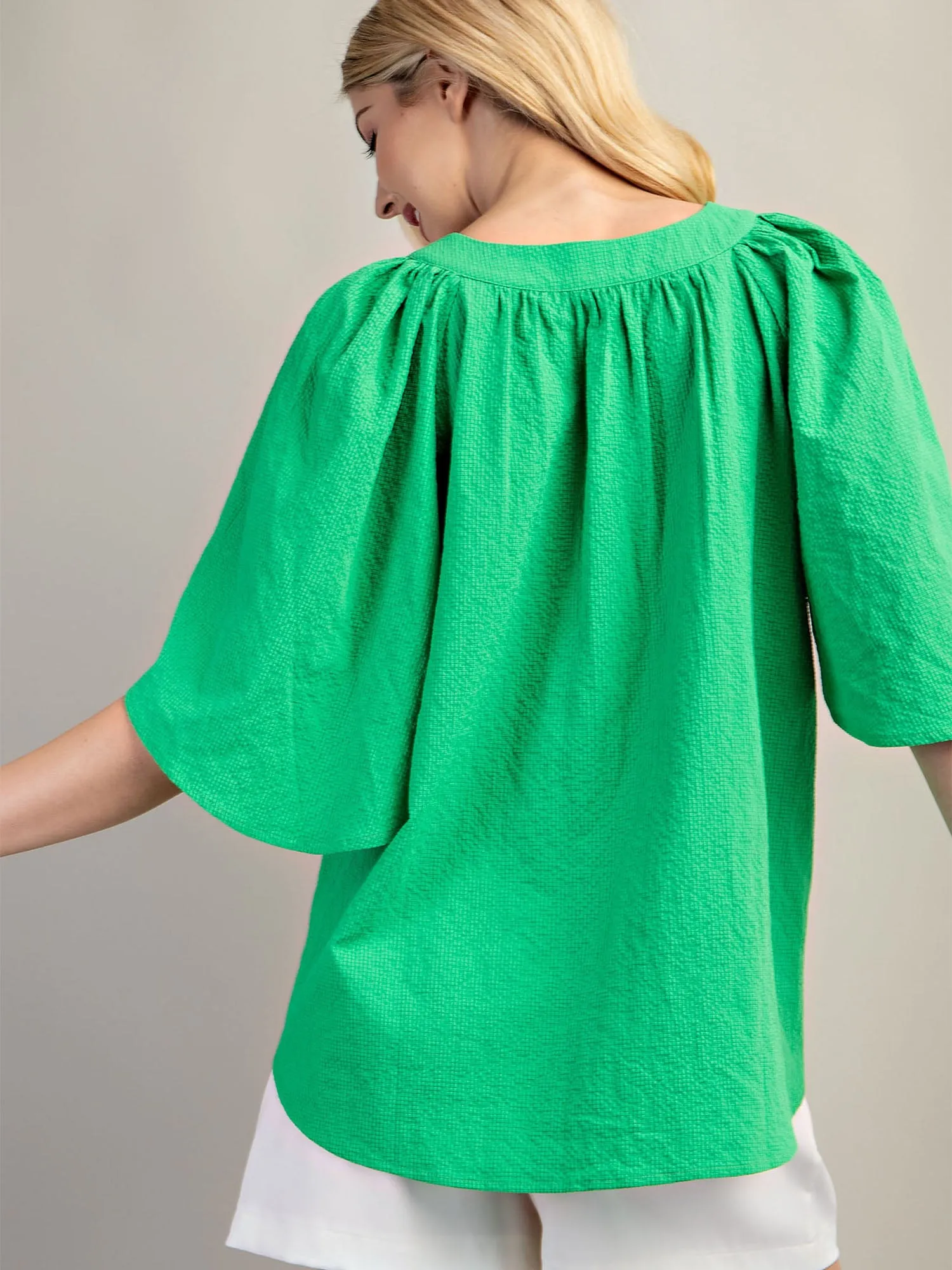 V Neck Oversized Flutter Sleeves Top