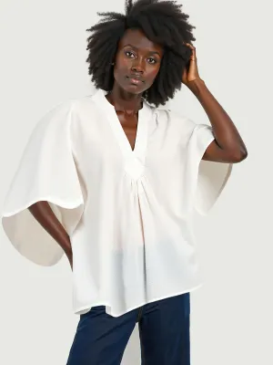 V Neck Oversized Flutter Sleeves Top