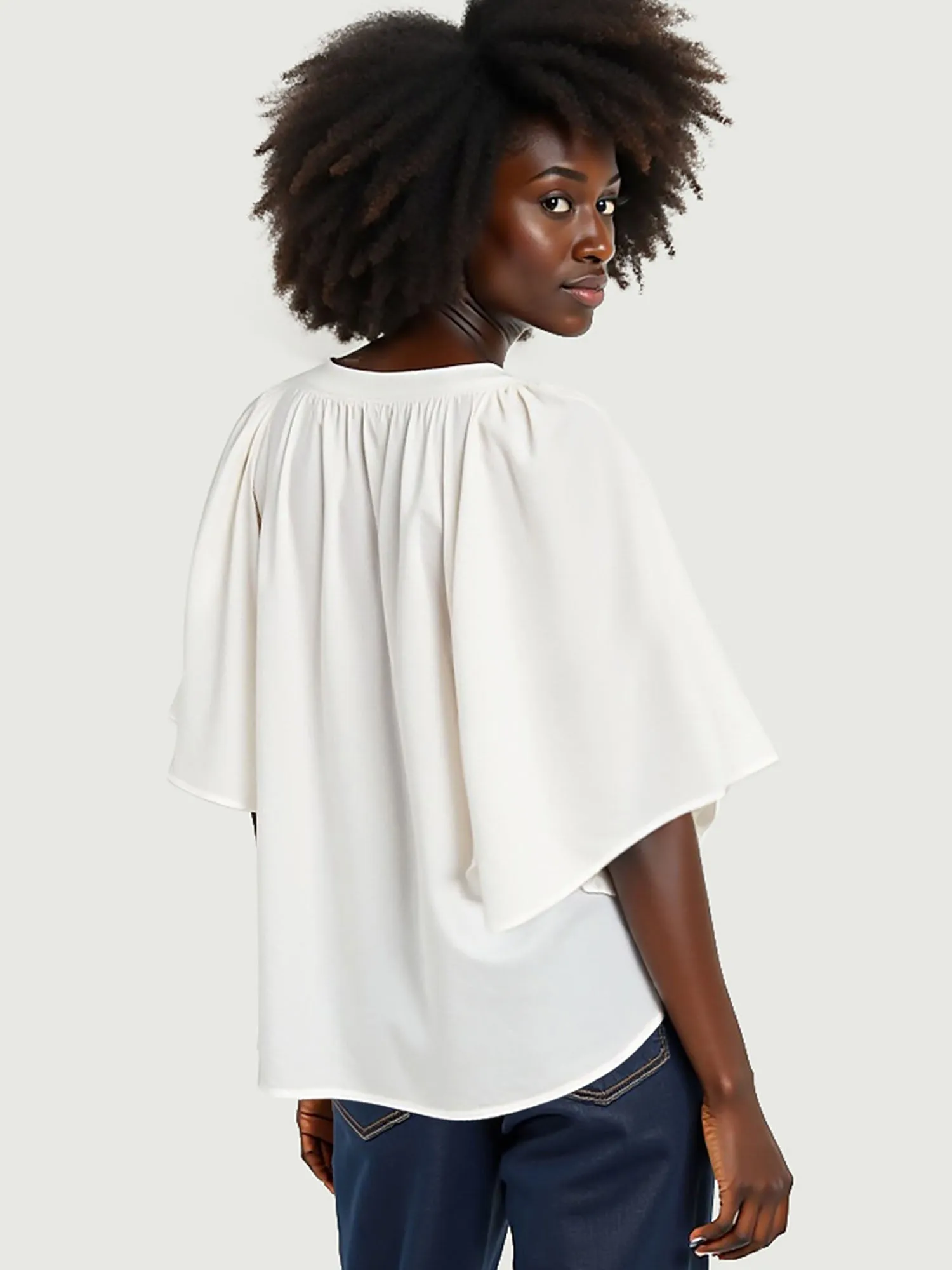 V Neck Oversized Flutter Sleeves Top